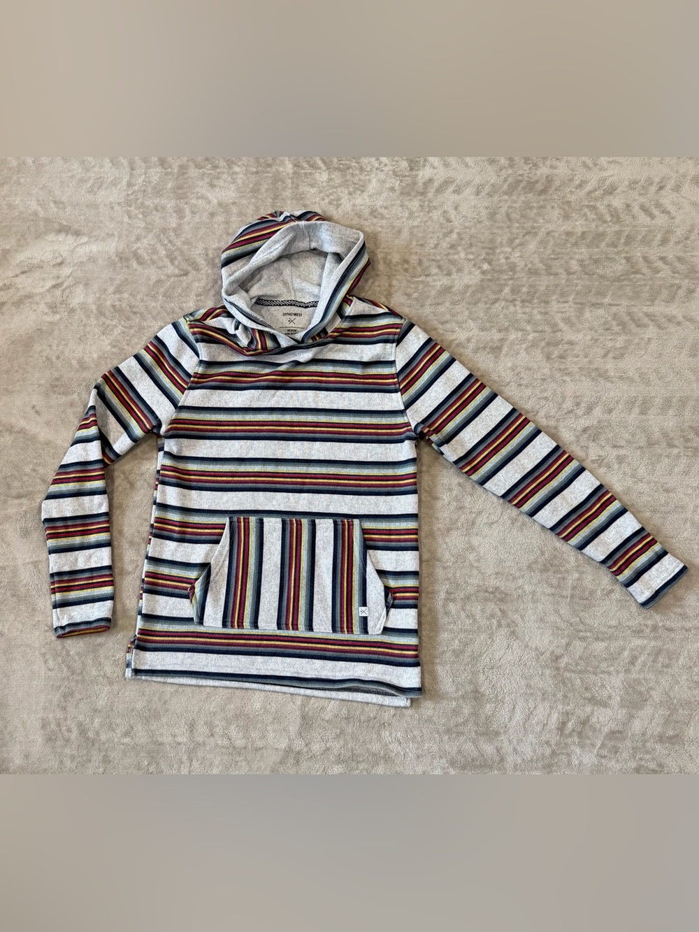Departwest Mens Striped Casual Streetwear Hooded Pullover Sweatshirt Medium